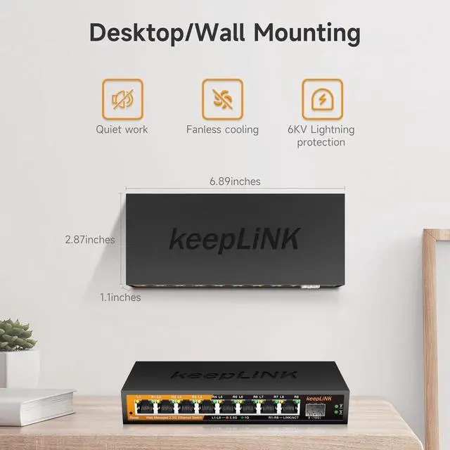 Alt view image 6 of 7 - 8 Ports 2.5G Switch Smart Web Managed, 8 x 2.5G Base-T & 1 x 10G SFP Slot, Support 802.3ad Static Aggregation, QOS/VLAN/IGMP, Metal Housing Network Ethernet Switch