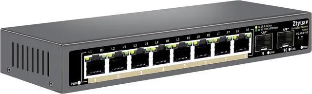 Main image of 10 Port Unmanaged 2.5G Ethernet Switch with 8 x 2.5G RJ-45 Ports, 2 x 10G SFP+ Ports, Ports Speed Auto-Negotiation-100/1000/2500Mbps, One-Key VLAN, Fanless Metal Design, Plug & Play