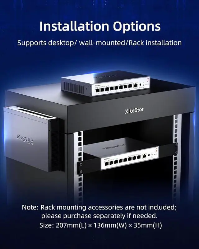 Alt view image 6 of 7 - L3 Managed 8 Port 10G Ethernet Switch, 10Gb Network Switch with 8X RJ45 Ports, DHCP/OSPF/BGP/RIP/VLAN/ACL/LACP/ARP/IGMP Supported, Built-in Smart Fan, Desktop/Wall-Mount