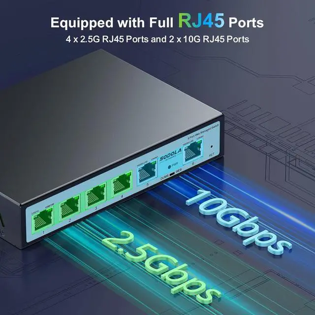 Alt view image 3 of 7 - 2.5Gb Easy Web Managed Switch, 2x10GBase-T Ports and 4x2.5GBase-T Ports, Full RJ45 Managed Ethernet Switch with Link Aggregation,VLAN,IGMP, 2.5G 10G Network Home-lab Switch
