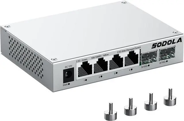 Main image of 6 Port 2.5Gb Easy Web Managed Switch, 4 x 2.5G Base-T Ports, 2 x 10G SFP+,Aluminum Alloy Cooling & Magnetic Mounting - LACP/QoS/VLAN/IGMP Managed Multi-Gigabit Switch for Homelab