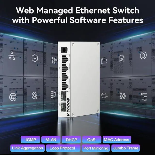 Alt view image 7 of 7 - 6 Port 2.5Gb Easy Web Managed Switch, 4 x 2.5G Base-T Ports, 2 x 10G SFP+,Aluminum Alloy Cooling & Magnetic Mounting - LACP/QoS/VLAN/IGMP Managed Multi-Gigabit Switch for Homelab