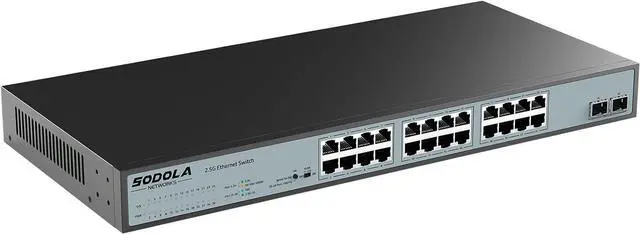 Main image of 24 Port 2.5Gb Umanaged Switch,24X2.5G Base-T Ports,2X10G SFP, 160Gbps Switching Capacity,Port Isolation,/IU Rack-Mount/Fanless/Plug & Play Multi-Gig Unmanaged Ethernet Switch
