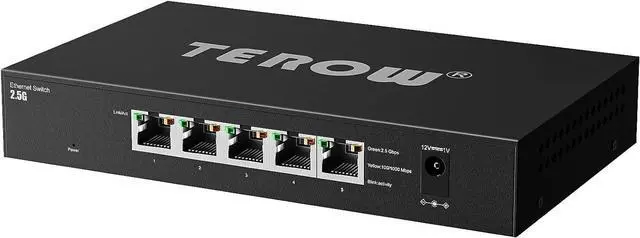 Main image of 5 Port 2.5G Ethernet Switch, 5 x 2.5Gb RJ45 Base-T Ports, Plug & Play/Fanless Metal Design 2.5Gbe Ethernet Unmanaged Network Switches,TEROW 5 Port 2.5GB Switch
