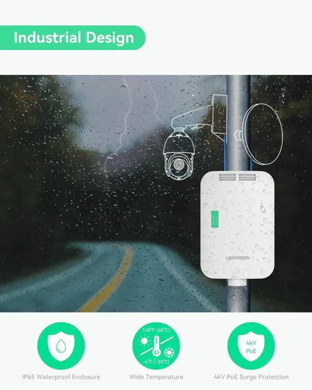 Alt view image 4 of 7 - LINOVISION Outdoor 8 Ports Full Gigabit PoE Switch with 2 SFP Uplinks, L2 and Remotely Cloud Managed PoE Switch, Waterproof IP65, Total PoE Budget 140W
