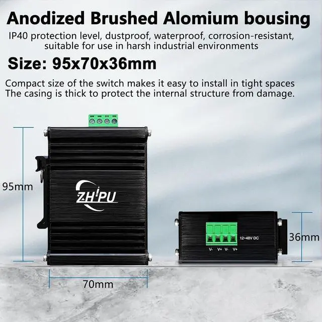 Alt view image 5 of 7 - Industrial 5 Ports Managed Gigabit Ethernet PoE Switch Web Management Switch Din Rail Small Smart Network Switch IEEE802.3at 30W@120W, Support QoS, VLAN 12-48V DC