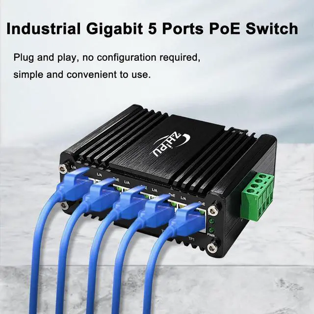 Alt view image 7 of 7 - Industrial 5 Ports Managed Gigabit Ethernet PoE Switch Web Management Switch Din Rail Small Smart Network Switch IEEE802.3at 30W@120W, Support QoS, VLAN 12-48V DC
