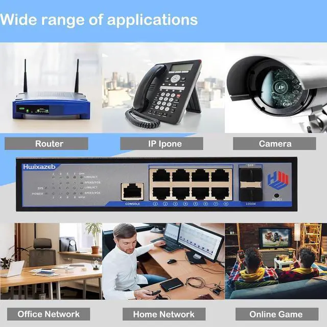 Alt view image 5 of 6 - 10 Port L2 Managed Gigabit PoE Ethernet Switch Layer 2 Managed 8 RJ45 Ethernet PoE+ Switch with 2 SFP Slots IEEE802.3af/at Network Switch Supports IGMP QoS VLAN DHCP