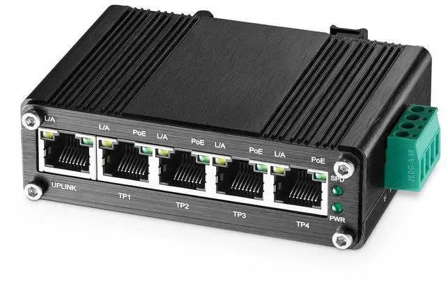 Main image of Binardat Industrial Mini 5 Port Gigabit Solar POE Switch,Input DC9V-54V to DC48V Voltage Booster, IEEE802.3af/at POE, Din Rail Wallmount Unmanaged Fanless IP40 Switch