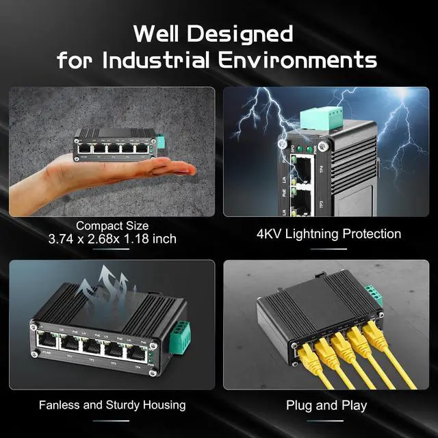 Alt view image 7 of 7 - Binardat Industrial Mini 5 Port Gigabit Solar POE Switch,Input DC9V-54V to DC48V Voltage Booster, IEEE802.3af/at POE, Din Rail Wallmount Unmanaged Fanless IP40 Switch