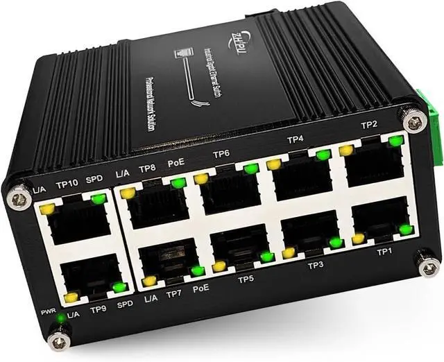 Main image of Industrial Gigabit 10-Port 802.3at PoE Switch, 20Gbps Ethernet Switch Supporting DIN-Rail, 48~57VDC Input