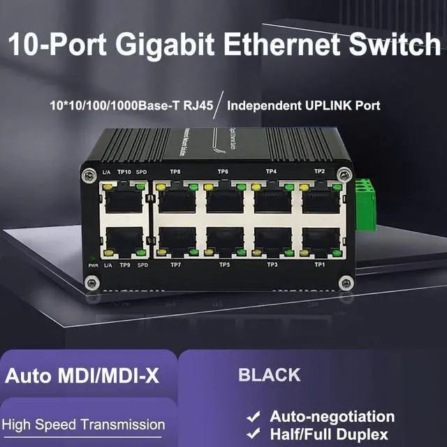 Alt view image 3 of 7 - 10-Port Gigabit Industrial Ethernet SwitchGrade Unmanaged Network Hub with Din-Rail or Wall Mount, Full Duplex Desktop,Fast Connection,Plug and Play, Rugged Metal Case, Wide Temperature Range