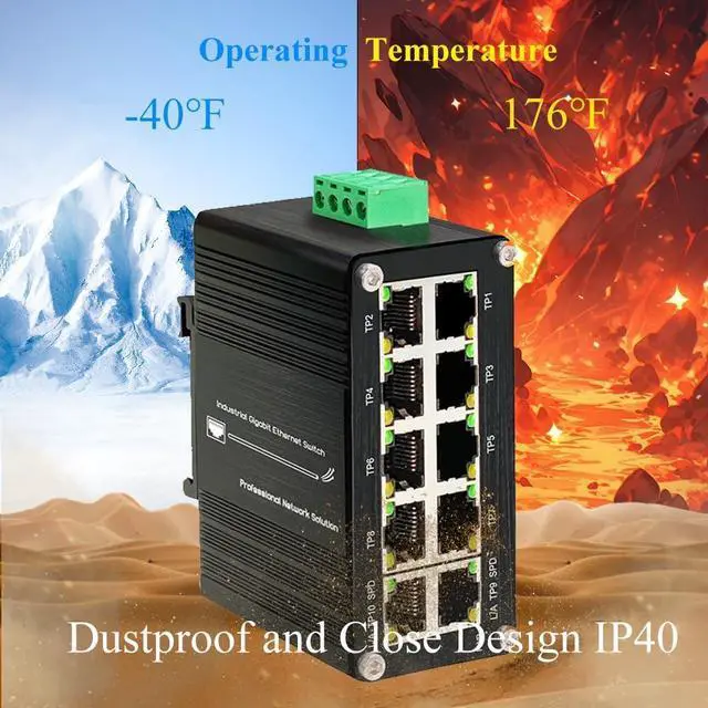 Alt view image 5 of 7 - 10-Port Gigabit Industrial Ethernet SwitchGrade Unmanaged Network Hub with Din-Rail or Wall Mount, Full Duplex Desktop,Fast Connection,Plug and Play, Rugged Metal Case, Wide Temperature Range