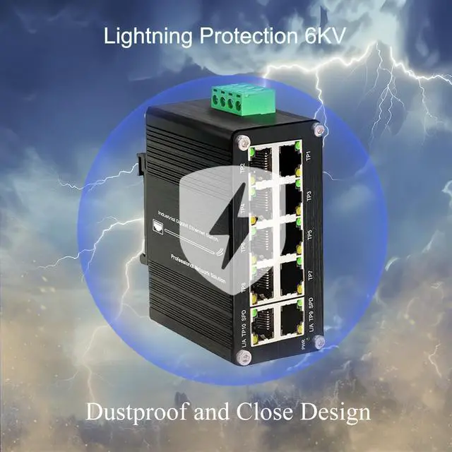 Alt view image 6 of 7 - 10-Port Gigabit Industrial Ethernet SwitchGrade Unmanaged Network Hub with Din-Rail or Wall Mount, Full Duplex Desktop,Fast Connection,Plug and Play, Rugged Metal Case, Wide Temperature Range