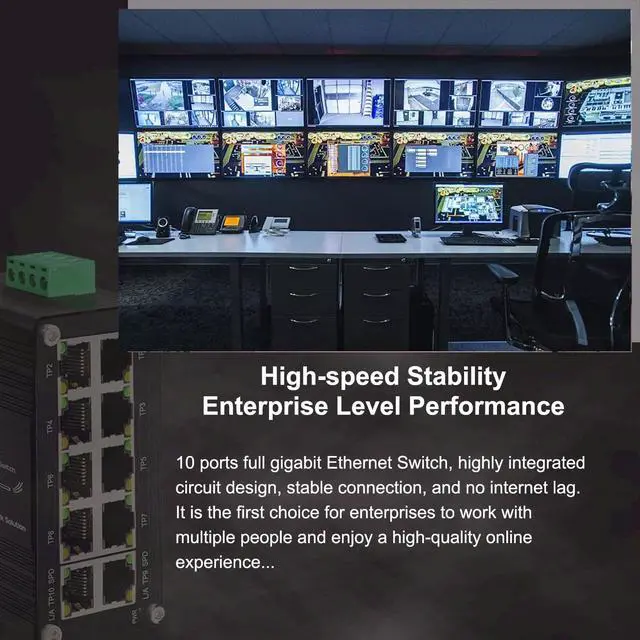 Alt view image 7 of 7 - 10-Port Gigabit Industrial Ethernet SwitchGrade Unmanaged Network Hub with Din-Rail or Wall Mount, Full Duplex Desktop,Fast Connection,Plug and Play, Rugged Metal Case, Wide Temperature Range