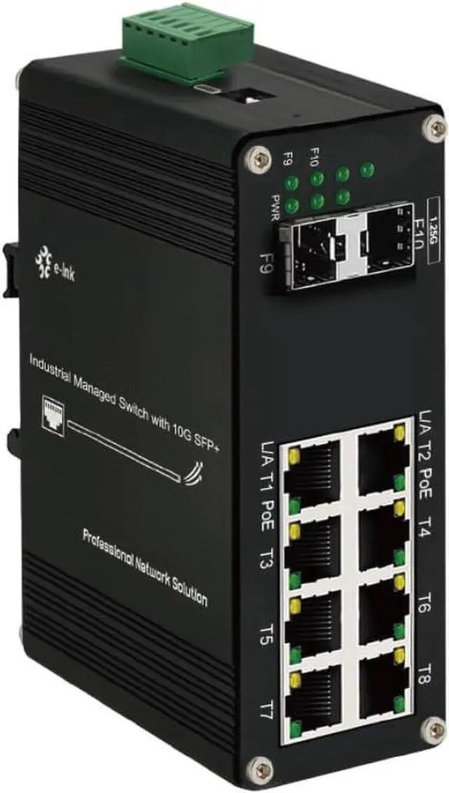 Main image of Industrial Gigabit Managed PoE Switch - 8 Ports 10/100/1000Mbps Web Management DIN Rail PoE Switch with 2 SFP Slots, Network PoE Switch Support Ring Network, VLAN, STP/RSTP