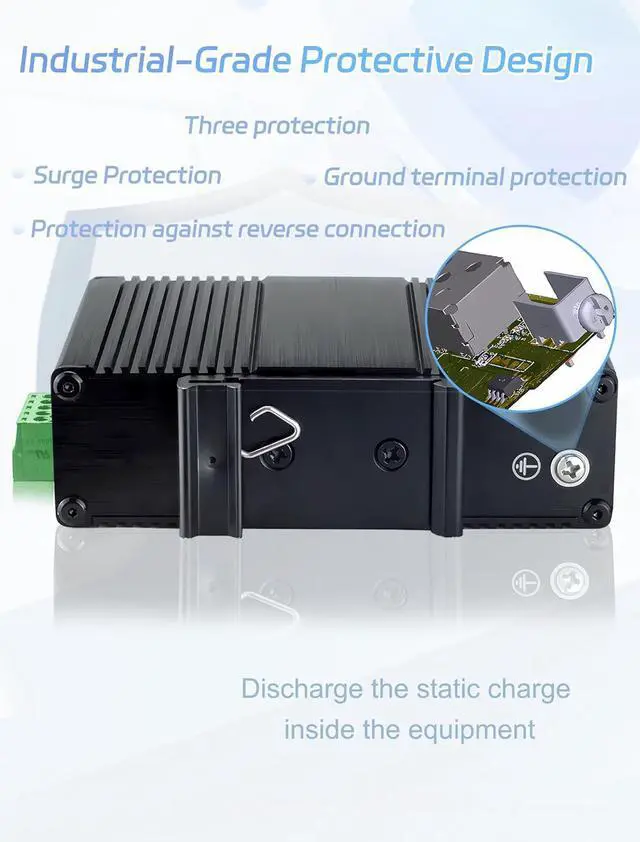 Alt view image 5 of 7 - Mini AC Power Supply 5 Port Gigabit Switch with SFP Slot Din Rail Fanless Industrial Unmanaged Ethernet Switch 5*1000Mbps RJ45 Port +1G SFP Fiber Port Support Network Switch AC 85~250V Input
