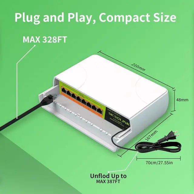 Alt view image 6 of 7 - Gigabit POE Switch Waterproof 8 Port,Power Over Ethernet Total 120w, 1000Mbps, Compliant with IEEE802.3af/at, Outdoor POE+ Network Switch Plug & Play Unmanaged (8 gigabit poe Ports)