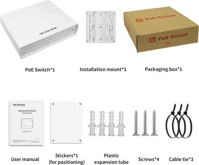 Alt view image 7 of 7 - Gigabit POE Switch Waterproof 8 Port,Power Over Ethernet Total 120w, 1000Mbps, Compliant with IEEE802.3af/at, Outdoor POE+ Network Switch Plug & Play Unmanaged (8 gigabit poe Ports)