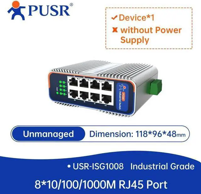 Alt view image 2 of 5 - 8 Ports with 10/100/1000Mbps Gigabit Industrial Ethernet Switch -40°C~85°C Lighting Protection 6KV Dustproof Design IP40 Protection USR-ISG1008