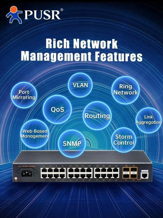 Alt view image 5 of 5 - 8 Ports with 10/100/1000Mbps Gigabit Industrial Ethernet Switch -40°C~85°C Lighting Protection 6KV Dustproof Design IP40 Protection USR-ISG1008