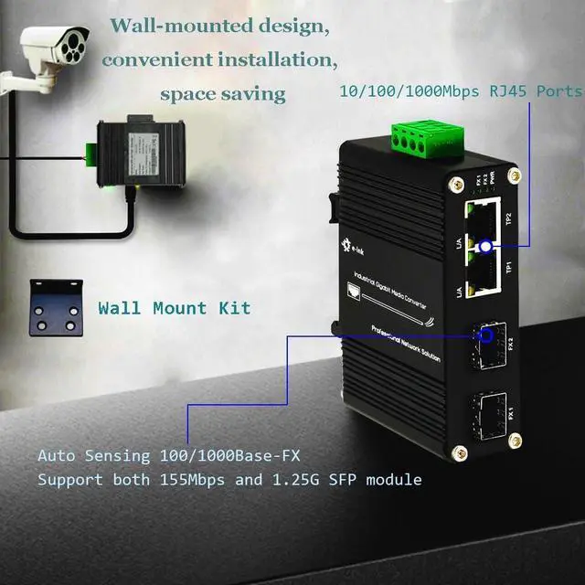 Alt view image 3 of 7 - Mini Industrial 2 Ports Gigabit Media Converter Outdoor Din Rail Mount Hardened 10/100/1000Mbps Ethernet to SFP Fiber Converter Fiber Ethernet Switch with 2 RJ45 Port and 2 SFP Port
