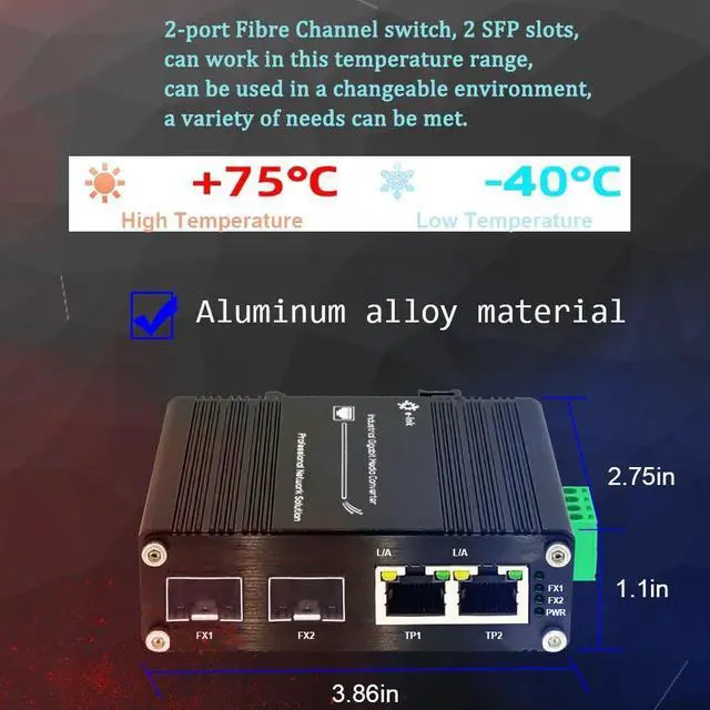 Alt view image 6 of 7 - Mini Industrial 2 Ports Gigabit Media Converter Outdoor Din Rail Mount Hardened 10/100/1000Mbps Ethernet to SFP Fiber Converter Fiber Ethernet Switch with 2 RJ45 Port and 2 SFP Port