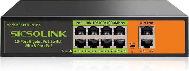 Main image of Gigabit Ethernet Network PoE Switch, 8 PoE Ports @120W with 2 Uplink Ports, Support 802.3af/at, Unmanaged, VLAN, for PoE Security Camera, AP (10 Gigabit Ports I 8*PoE+ 2*Uplink)