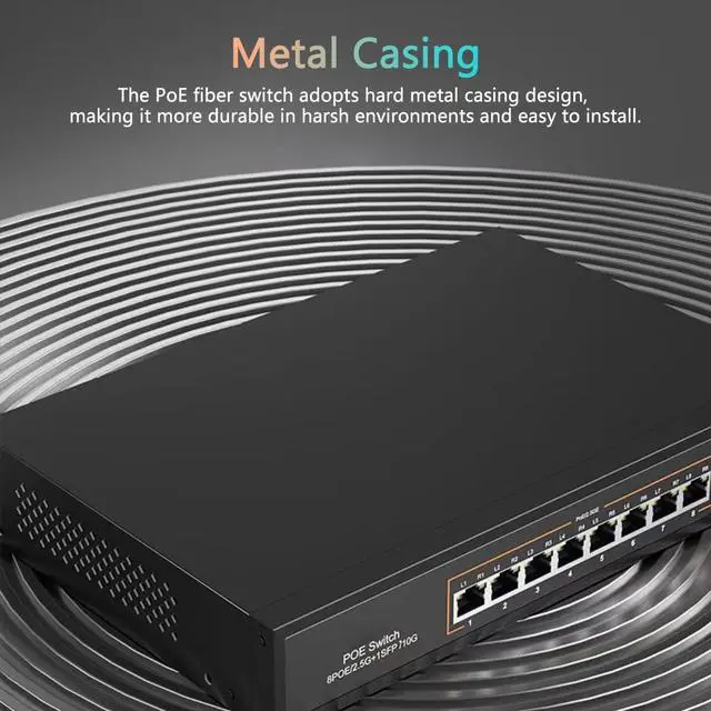 Alt view image 4 of 7 - 8 Ports 2.5G PoE Switch with 10G SFP+ Slot IEEE802.3af/at 30W Up to 120W 10/100/1000M/2.5G Desktop Ethernet Switch Unmanaged Network Fiber Switch 110-240V AC