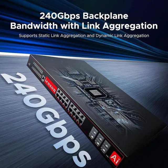 Alt view image 4 of 7 - 16 Port 2.5G Managed Layer 3 Switch with 6 Ports 10G SFP+, 16 x 2.5 Gigabit Ports, 6 x 10 Gigabit SFP+ Switch, Ethernet Switch, Smart Switch, Flexible DHCP/VLAN/MAC/ACL/QoS/SNMP V1/V2/V3/IGMP