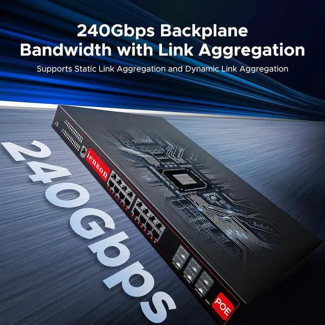 Alt view image 7 of 7 - 22 Port 2.5Gb PoE Switch Web Managed Layer 3 , 16 Ports 2.5G Base-T Ports, 6 x 10Gb SFP+, Ethernet, Smart Switch,250W,Flexible DHCP/VLAN/MAC/ACL/QoS/SNMP/IGMP for Eenterprise/Company/soho