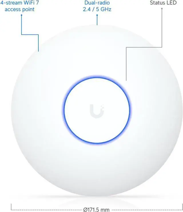 Alt view image 2 of 7 - Ubiquiti U7 Lite WiFi 7 Access Point, 4 Spatial Streams, 2.5 GbE Uplink, Ceiling Mount