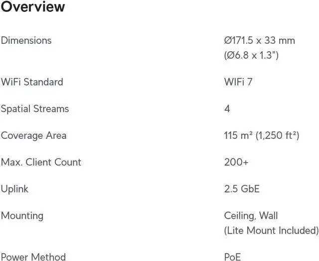 Alt view image 7 of 7 - Ubiquiti U7 Lite WiFi 7 Access Point, 4 Spatial Streams, 2.5 GbE Uplink, Ceiling Mount