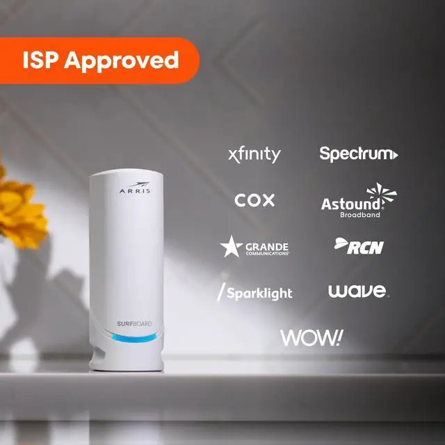 Alt view image 3 of 7 - ARRIS (S34) - Cable Modem - Fast DOCSIS 3.1 Multi-Gigabit Cable Modem, for Comcast Xfinity, Cox, Spectrum & More, 2.5 Gbps Max Internet Speeds, 2 Year Warranty - (No Built-in WiFi)