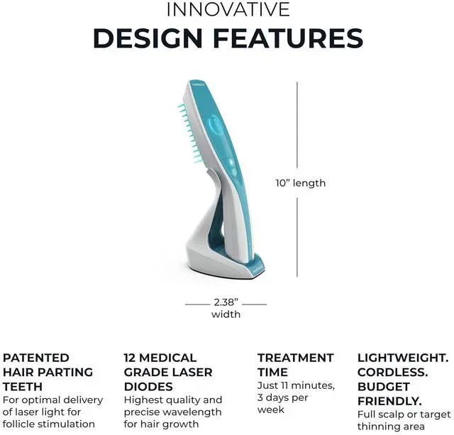 Alt view image 4 of 7 - Hairmax Ultima 12 LaserComb - (FDA Cleared) Laser Hair Regrowth Treatment Device for Men & Women - Reverses Thinning Hair Loss - Red Light Therapy to Stimulate Hair Growth - Cordless Design