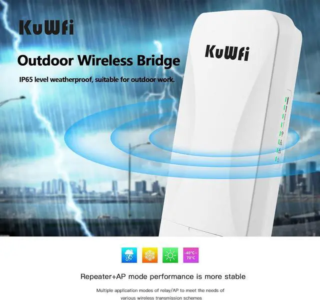 Alt view image 2 of 7 - KuWFi Point to Point Gigabit Wireless Bridge 5.8G 900Mbps 1Gbs LAN Ports Long Range CPE Bridge Network Extend Outdoor 3KM/1.86Miles to of Shop, Barn,Farm and CCTV Connection