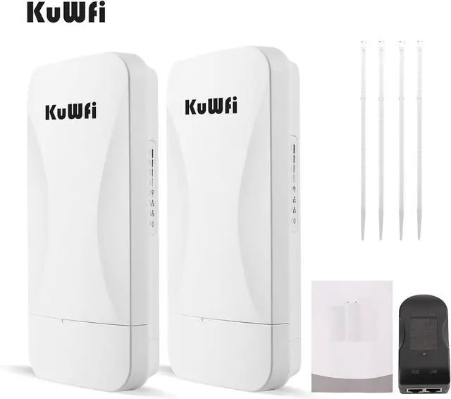 Alt view image 3 of 7 - KuWFi Point to Point Gigabit Wireless Bridge 5.8G 900Mbps 1Gbs LAN Ports Long Range CPE Bridge Network Extend Outdoor 3KM/1.86Miles to of Shop, Barn,Farm and CCTV Connection