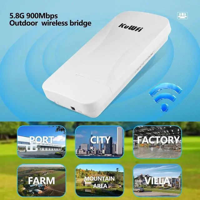 Alt view image 4 of 7 - KuWFi Point to Point Gigabit Wireless Bridge 5.8G 900Mbps 1Gbs LAN Ports Long Range CPE Bridge Network Extend Outdoor 3KM/1.86Miles to of Shop, Barn,Farm and CCTV Connection