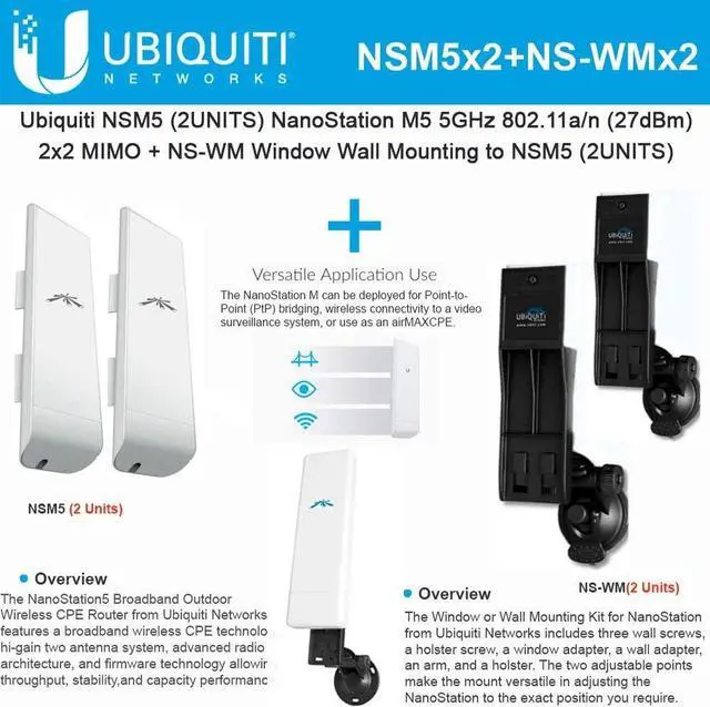 Main image of Ubiquiti NSM5 2pack NanoStation 5GHz 16dBi 2x2MIMO +NS-WM 2Pack Wall Mounting