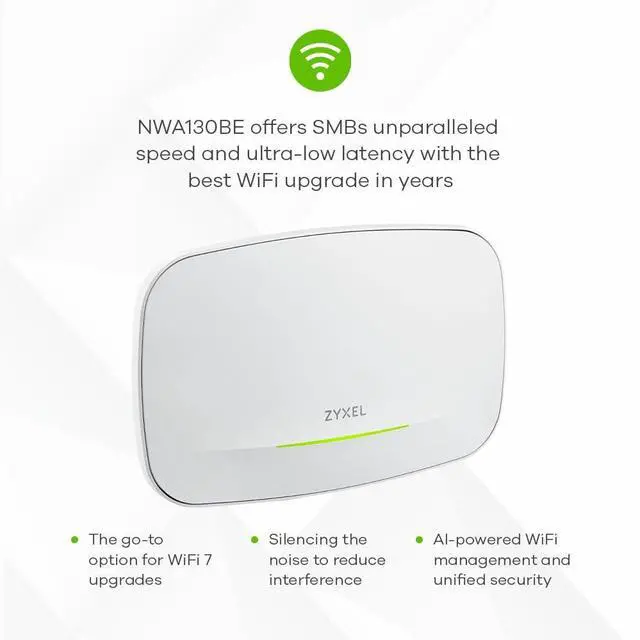 Alt view image 6 of 7 - Zyxel WiFi 7 BE11000 Wireless MultiGig Pro Access Point | 2 x 2.5Gb Ethernet | Tri-Band Operation | Mesh and PTP Bridge | Cloud, App, Direct or Controller Management | POE+ | NWA130BE