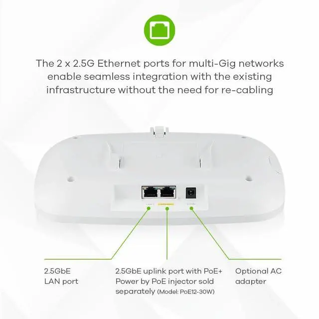 Alt view image 7 of 7 - Zyxel WiFi 7 BE11000 Wireless MultiGig Pro Access Point | 2 x 2.5Gb Ethernet | Tri-Band Operation | Mesh and PTP Bridge | Cloud, App, Direct or Controller Management | POE+ | NWA130BE