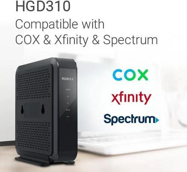 Alt view image 2 of 6 - HGD310 - DOCSIS 3.1 Cable Modem, Pairs with Any WiFi Router or Mesh WiFi, Approved for COX & Xfinity & Spectrum, Black, Max Internet Speed Plan 2000 Mbps