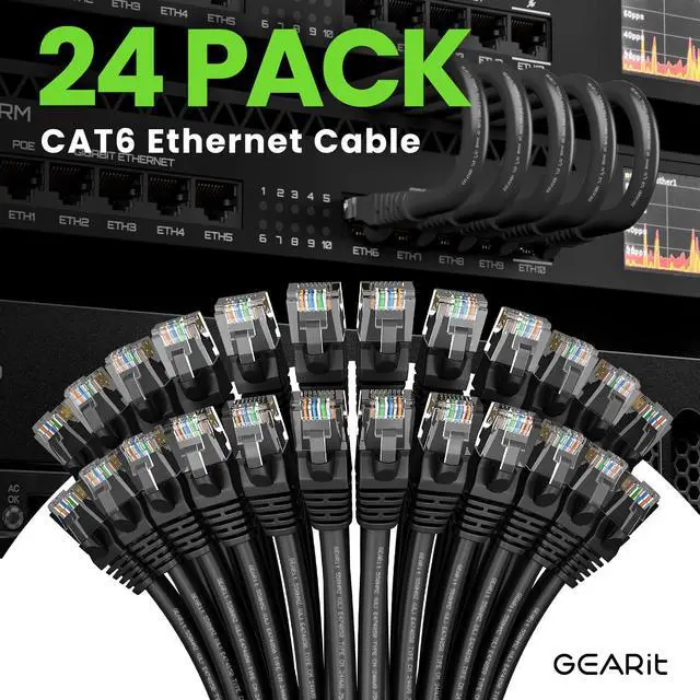 Alt view image 2 of 7 - GearIT Cat 6 Ethernet Cable Pack - 24-Pack 2 ft Cat6 Ethernet Patch Cables | RJ45 Network Patch Cable, 10 Gbps Snagless Gold-Plated Connectors - Ethernet Cable Cat 6 for PC, TV, Router - Black