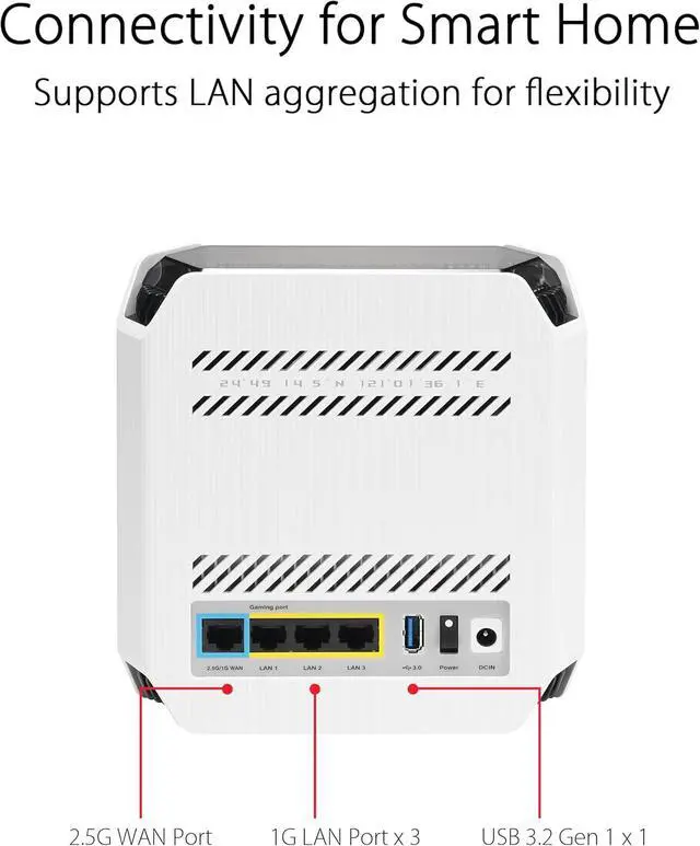 Alt view image 3 of 6 - ASUS ROG Rapture GT6 (2PK) Tri-Band WiFi 6 Gaming Mesh WiFi System, Covers up to 5,800 sq ft, 2.5 Gbps Port, Triple-Level Game Acceleration, UNII 4, Free Lifetime Internet Security, Moonlight White