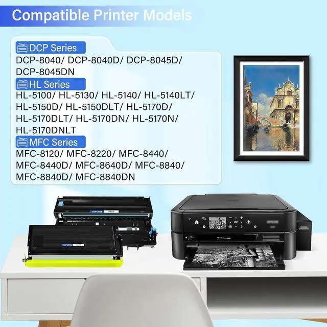 Alt view image 2 of 7 - TN570 Toner Cartridge DR510 Drum Unit Compatible for Brother TN-570 TN540 DR-510 Work with DCP-8040 DCP-8045 HL-5100 HL-5140 HL-5170 MFC-8220 MFC-8840 Printer (4 Toner, 4 Drum)