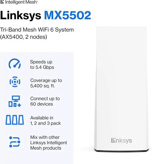 Alt view image 3 of 6 - Linksys Atlas Pro 6 WiFi Router - AX5400 WiFi 6 Router - Dual-Band Mesh Wifi System - WiFi 6 Mesh Routers for Wireless Internet - Connect 60+ Devices, 5,400 sq ft, MX5502 2-Pk