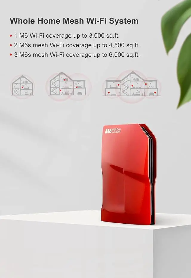 Alt view image 4 of 7 - M6 Wi-Fi 6 Router for Wireless Internet Mesh Wi-Fi System 1 Pack up to 3,000 Sq.Ft. Can Add More Units to Form a Mesh Wi-Fi System, Dual-Band Gigabit Router, App Control, AX1800, Maroon Red