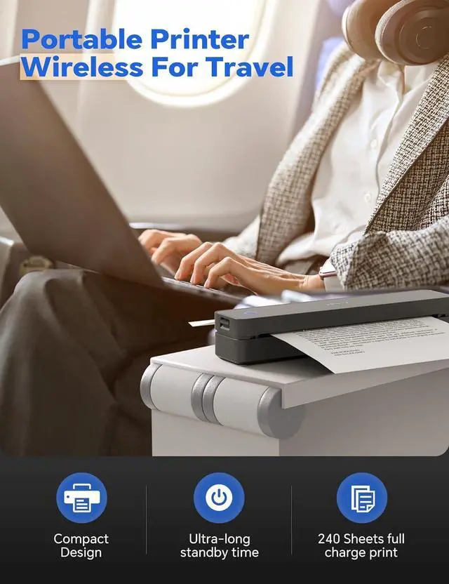 Alt view image 3 of 7 - Portable Thermal Printer for Travel - 300DPI Mobile Inkless Printers, Wireless Small Printer for Home Use, Office, Vehicles, Bluetooth Printers Supports 8.5" x 11" US Letter & A4 & A5 Size, Black