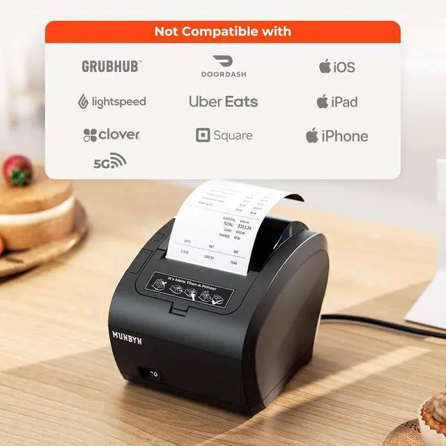 Alt view image 2 of 7 - MUNBYN WiFi Receipt Printer with USB Port, 80mm POS Printer Works with Square Mac Windows Chromebook Linux Cash Drawer, ESC/POS (P047 WiFi), Do Not Support Clover Ubereats Shopify Bluetooth 5G WiFi