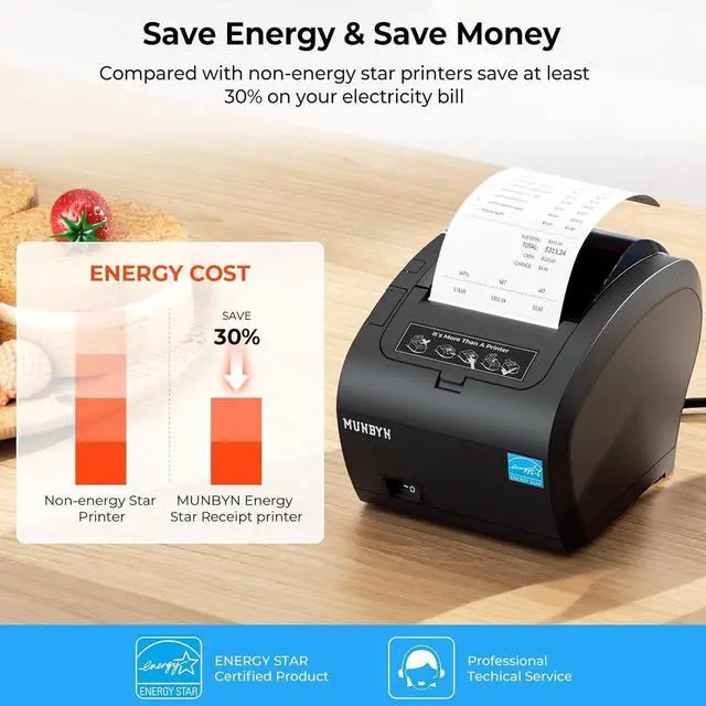 Alt view image 3 of 7 - MUNBYN WiFi Receipt Printer with USB Port, 80mm POS Printer Works with Square Mac Windows Chromebook Linux Cash Drawer, ESC/POS (P047 WiFi), Do Not Support Clover Ubereats Shopify Bluetooth 5G WiFi
